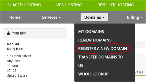 Customer Portal - Register a new domain