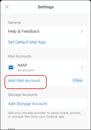 Outlook - Add mail account